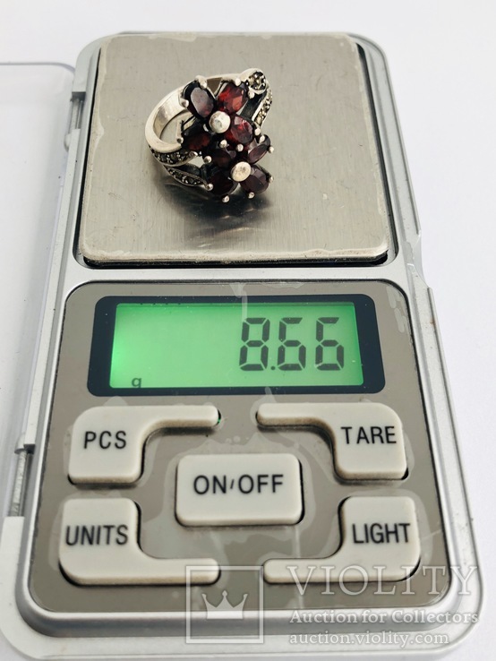 Кольцо с гранатами Размер 18,5 (серебро 925 пр, вес 8,6 гр), фото №3