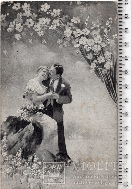  Старинная открытка. 1929 год. Фэнтези, пара мужчина женщина.