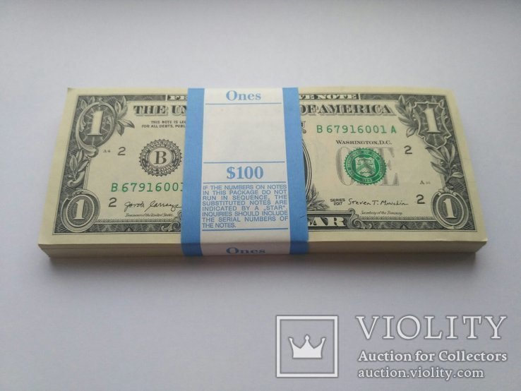 1 доллар 2017 банковская пачка 100 штук, фото №2