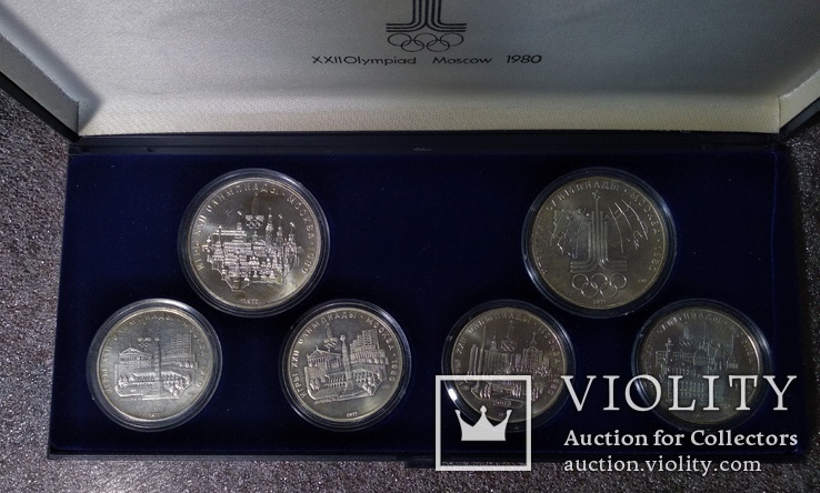 СССР Набор Олимпиада-80 7 монет 1980 10 рублей 5 рублей Серебро в футляре, фото №3