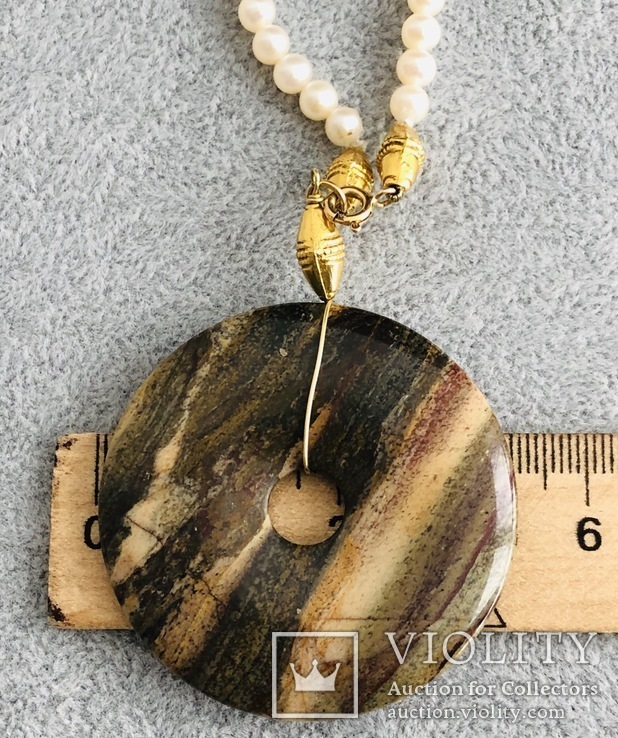 Жемчужные бусы с камнем (золото 750 пр, вес 39,4 гр), фото №4