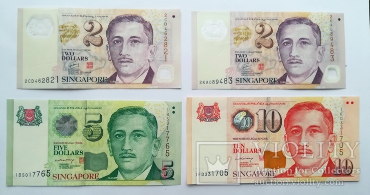 2, 5 и 10 долларов Сингапур (4шт) бумажные пресс, фото №2