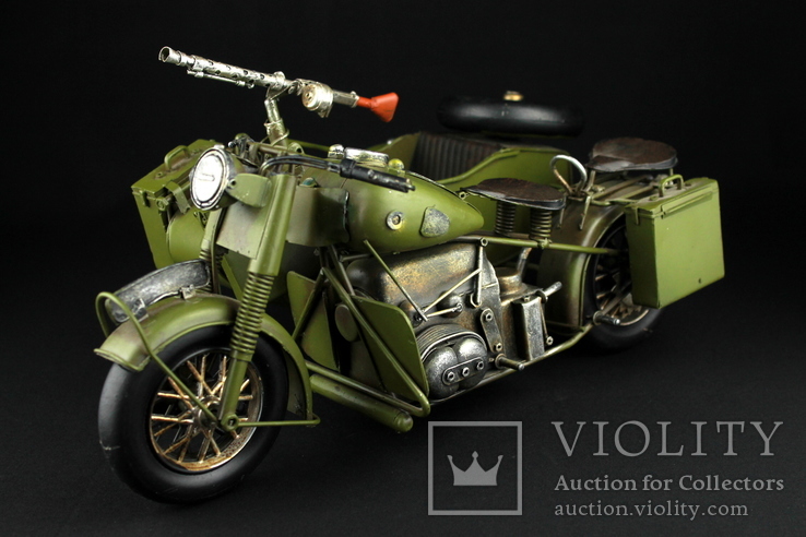 Модель военного мотоцикла с коляской. Металл (0501), фото №4