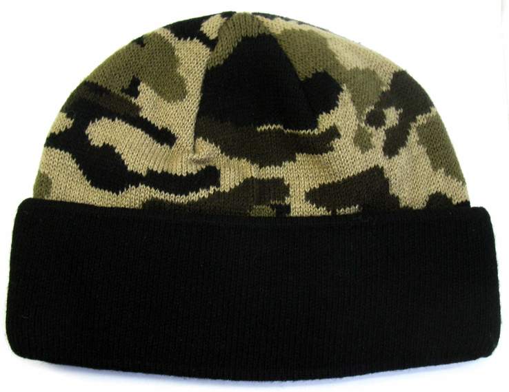 Зимняя вязанная шапочка , с черным подворотом , камуфляж ., фото №8