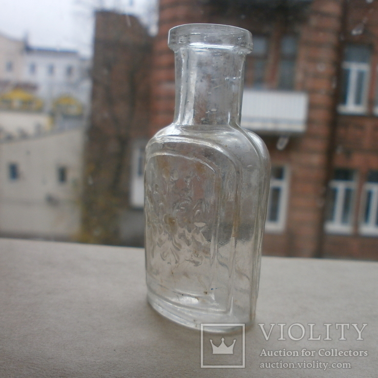 Маленькая стеклянная бутылочка с царским гербом. 62мм, фото №3