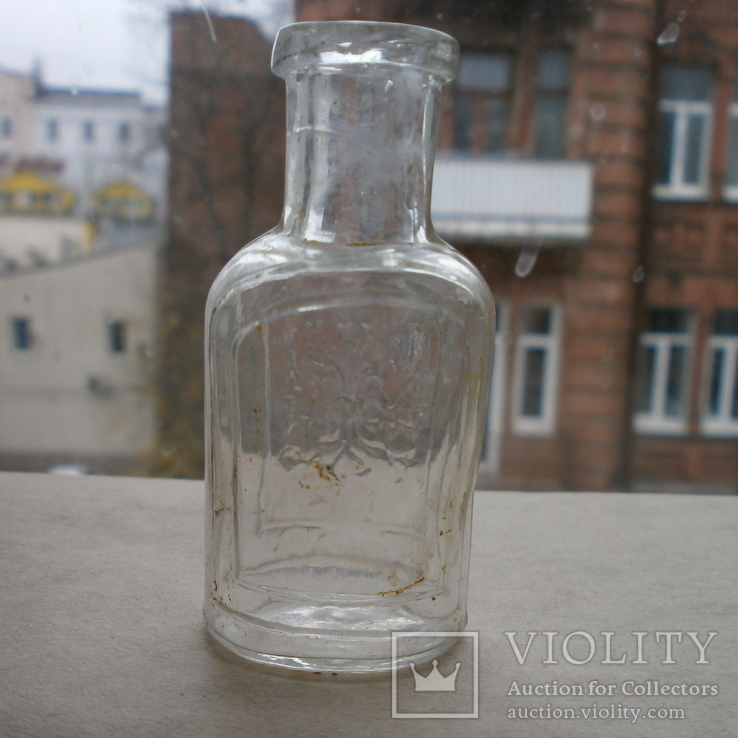 Маленькая стеклянная бутылочка с царским гербом. 62мм, фото №4