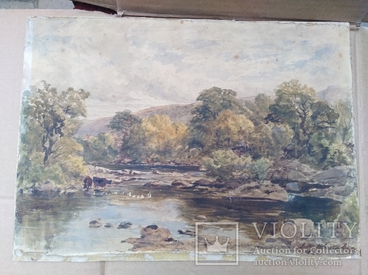 Картина Речной пейзаж подпись мастера 1862 год, фото №2