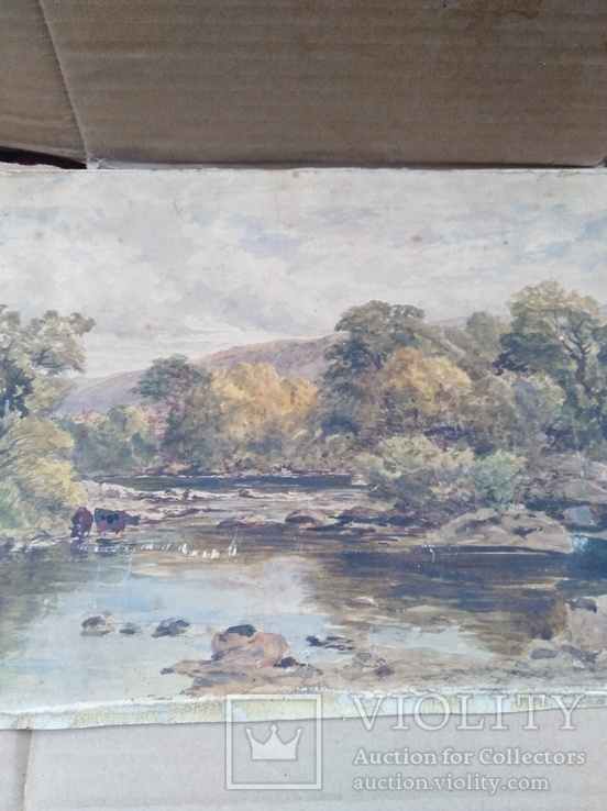 Картина Речной пейзаж подпись мастера 1862 год, фото №6