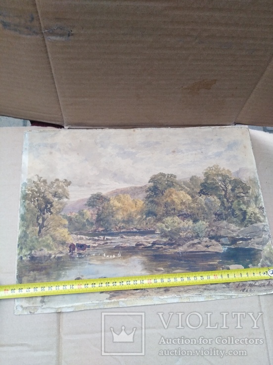 Картина Речной пейзаж подпись мастера 1862 год, фото №8