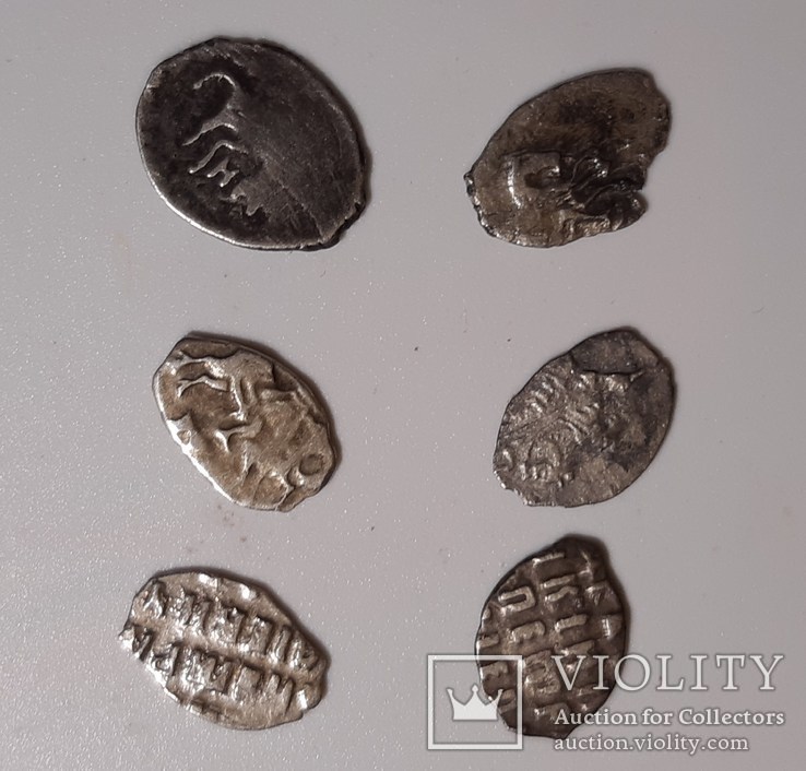Копейка царя Алексея Михайловича и 5 шт монеток царя Петра