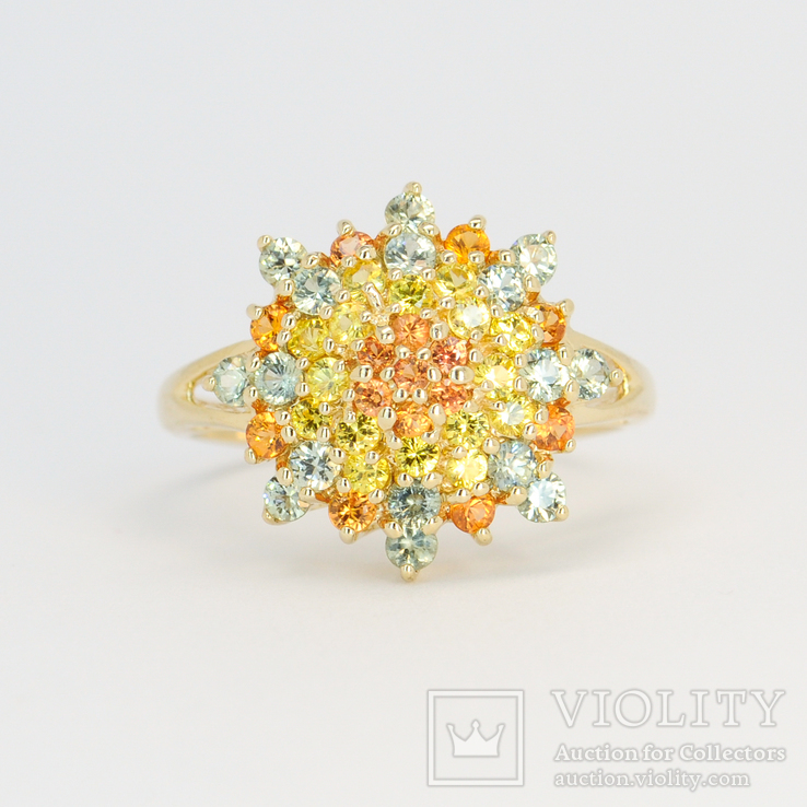 Золотое кольцо с разноцветными натуральными сапфирами., фото №2
