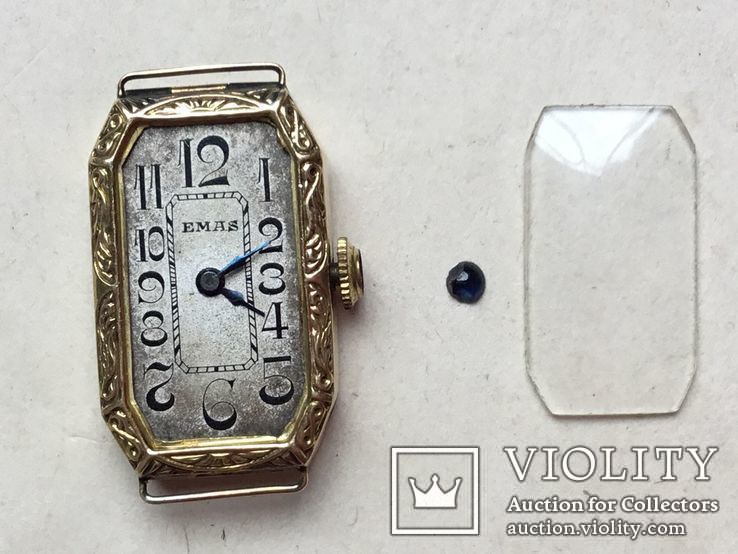 Старые наручные часы женские, EMAS, золото, 18К., не идут., фото №7