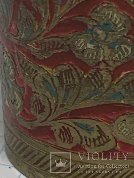 Старинный англо-индийский гравированный латунный стакан Эмали, фото №5