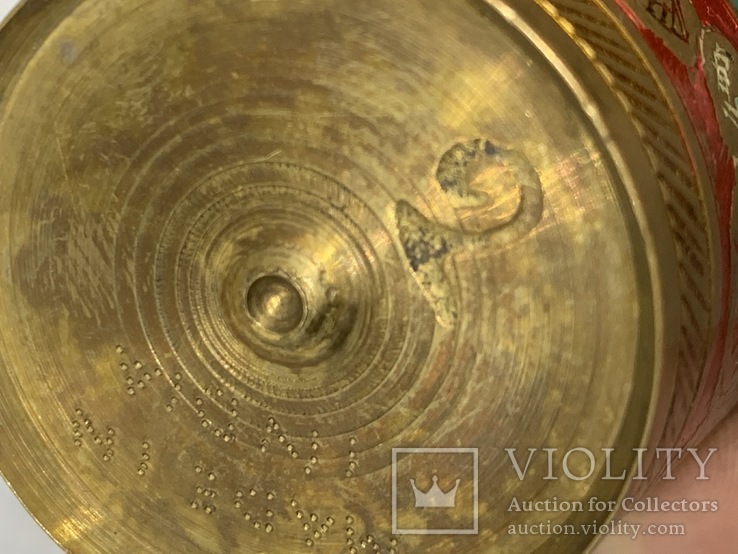 Старинный англо-индийский гравированный латунный стакан Эмали, фото №8