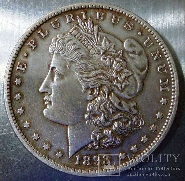 1 долар 1893 року CC .  CША  /срібло/UNS, фото №2
