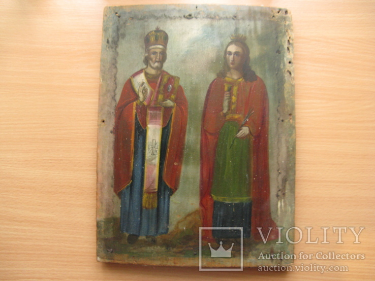 Икона. Святой Николай Чудотворец и Варвара