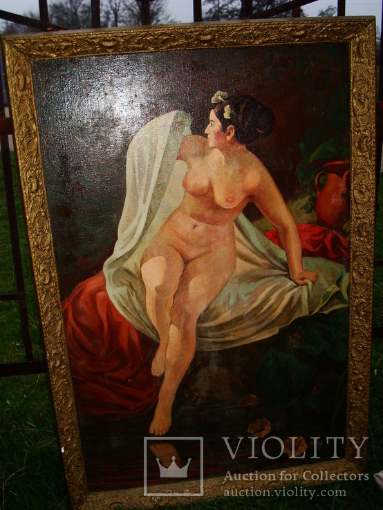 Женский портрет. Ню. холст масло 75х120см. Купальщица А.Ф.Беллоли (1820-1881гг) копия, фото №3