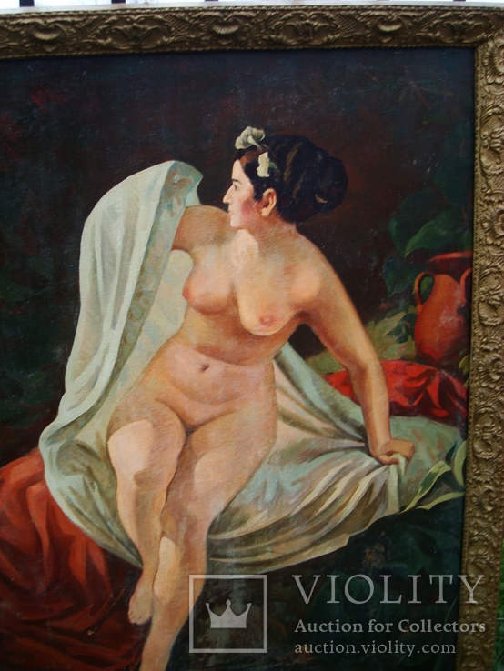 Женский портрет. Ню. холст масло 75х120см. Купальщица А.Ф.Беллоли (1820-1881гг) копия, фото №5