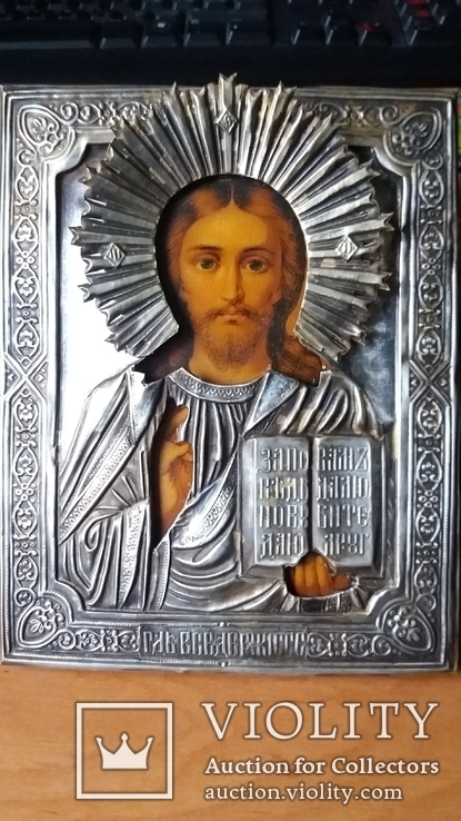 Икона Спасителя 18 см на 22.Латунь посеребренная, фото №2
