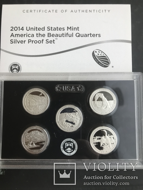Набор 25 центов США  2014 пруф серебро парки, фото №2