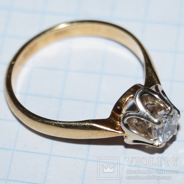 Золотое кольцо с бриллиантом 0,5 карат.(750)"СССР", фото №10
