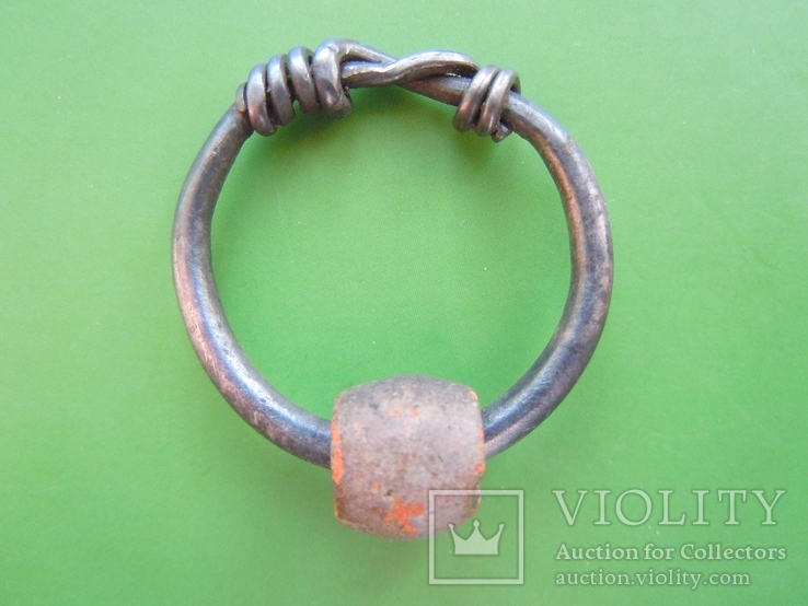Серебряное височное кольцо с бусиной, фото №3