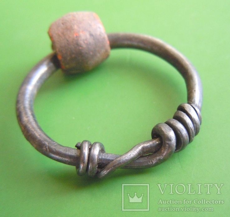 Серебряное височное кольцо с бусиной, фото №2