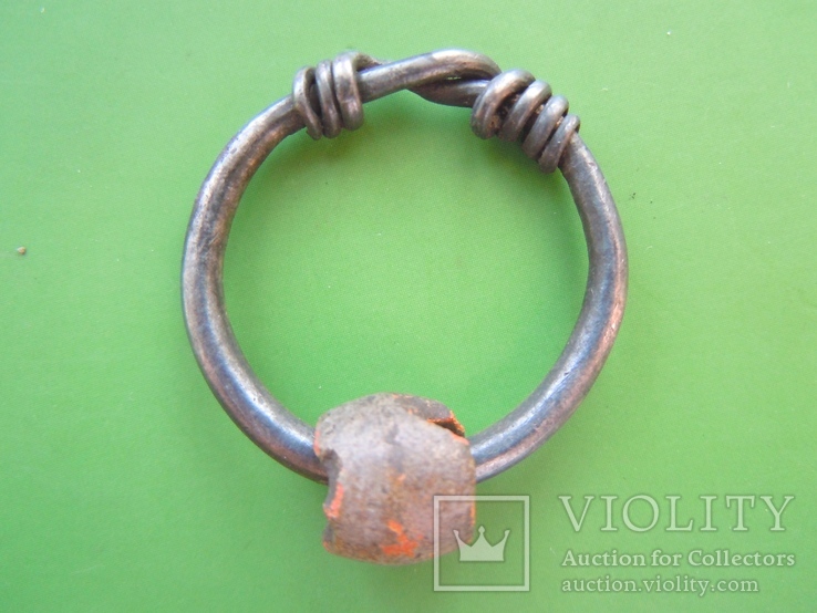 Серебряное височное кольцо с бусиной, фото №4