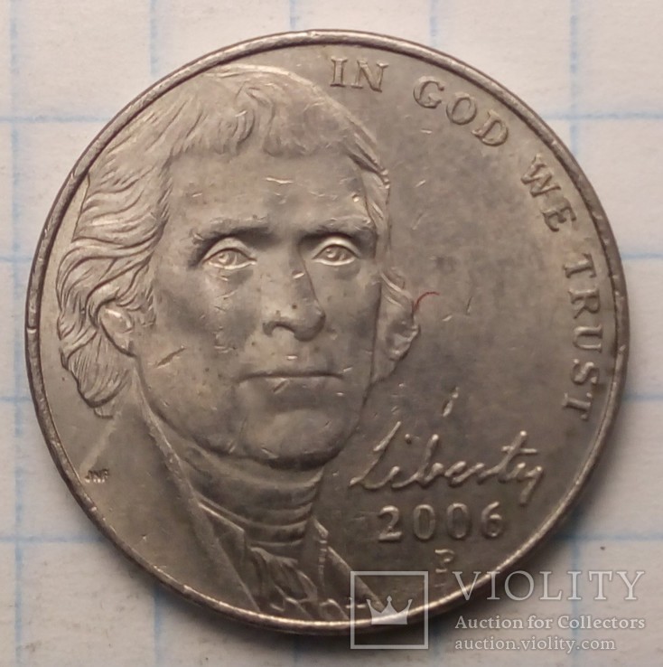 США 5 центов, 2006 год Отметка монетного двора: "P" - Филадельфия, фото №2