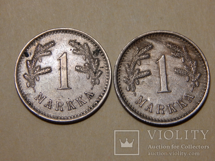 2 монеты по 1 марке, Финляндия, 1921/22 г.г.