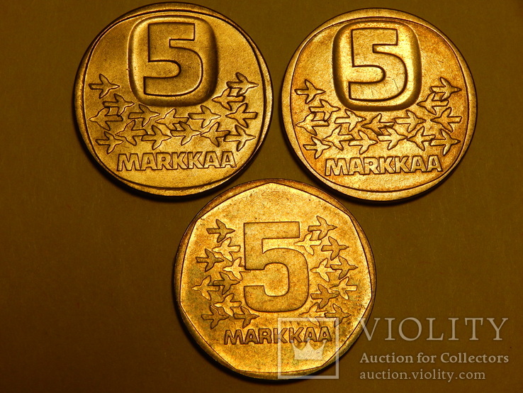 3 монеты по 5 марок, Финляндия