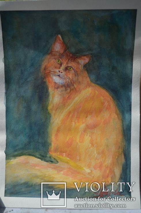Три акварельных  рисунка.  коты, фото №5