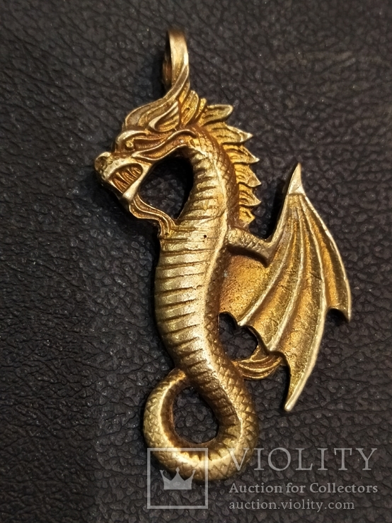 Дракон Восток коллекционная миниатюра брелок кулон бронза, фото №2