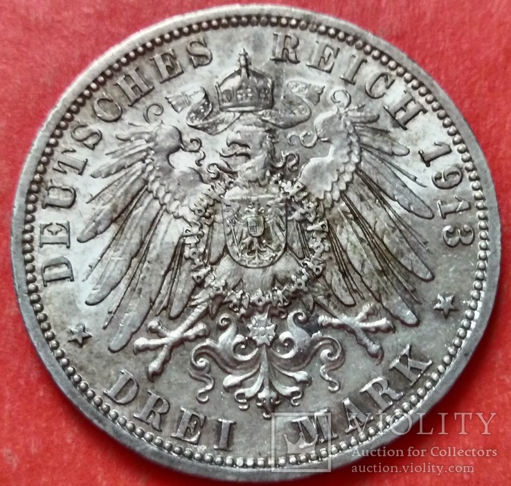 3 марки 1913 года А, Пруссия Вильгельм II, мундир, серебро, фото №5