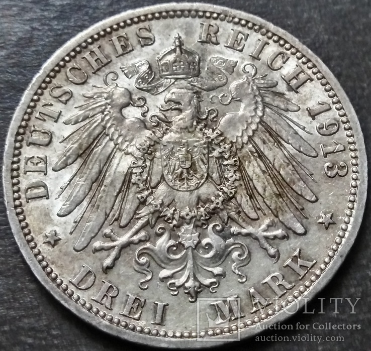 3 марки 1913 года А, Пруссия Вильгельм II, мундир, серебро, фото №7