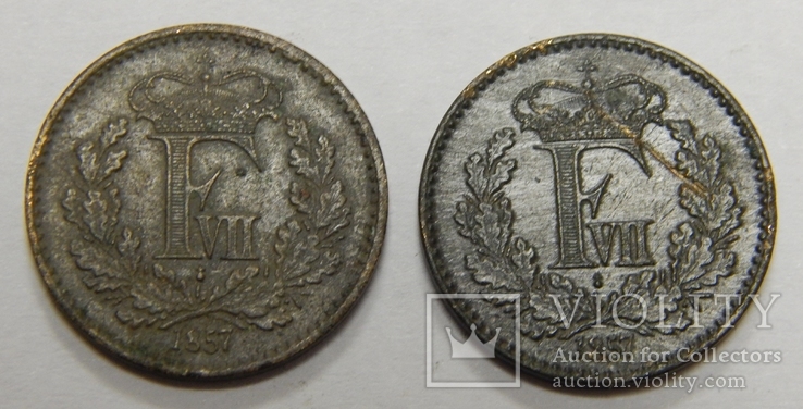 2 монеты по 1/2 скиллинга, Дания, 1857 г, фото №3