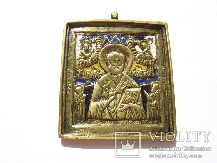 4-х эмалевая икона Святой Николай Чудотворец-19век, фото №3