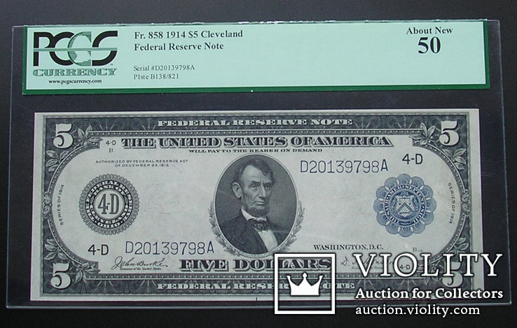 USA США 5 долларов 1914 UNC large size banknote, фото №2