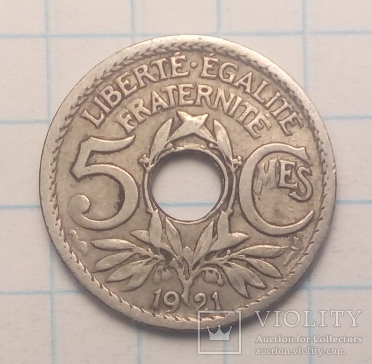 Франция 5 сантимов, 1921 год, фото №2