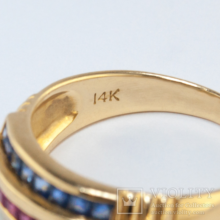 Винтажное золотое кольцо с натуральными сапфирами, изумрудами и рубинами, фото №3