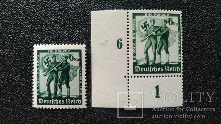 1938 г 3 Рейх присоединение Австрии 2 марки с в.з. и без