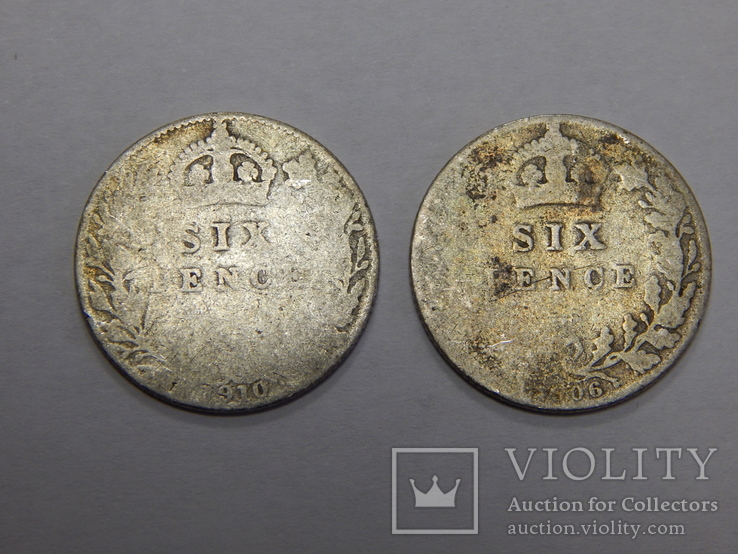 2 монеты по 6 пенсов, 1906/10 г.г.