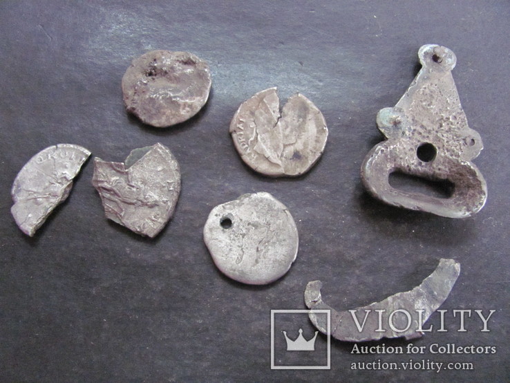 Височные кольца и пряжки, серебро (12 грам) + бонус 22.4 грамма( денарии,обломки, пряжка), фото №6