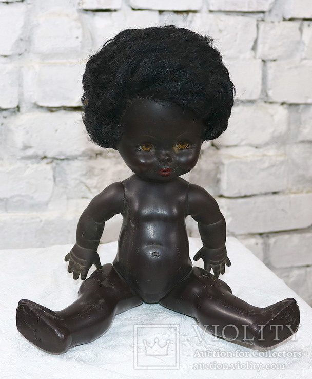 Старая итальянская кукла негритянка, с номером, пластик, фото №6