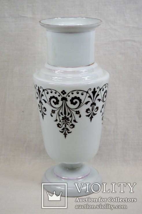 Редкая стеклянная ваза для цветов, молочное стекло 19 век., фото №4