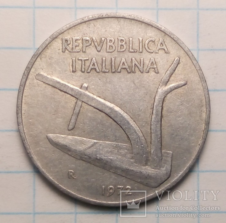 Италия 10 лир, 1972 год, фото №3