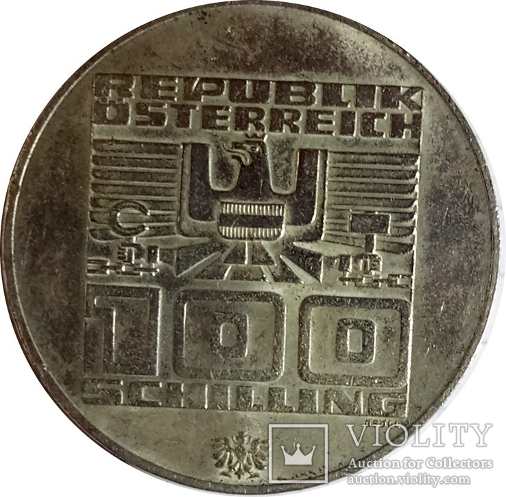 Австрия 100 шиллингов, 1976  зимние Олимпийские Игры, Инсбрук-серебро,С143, фото №3