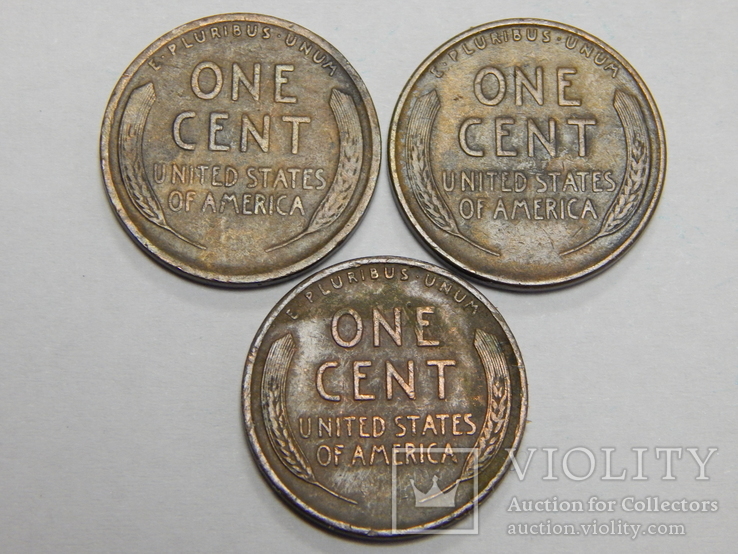 3 монеты по 1 центу, США, 1925/30/42 г.г.