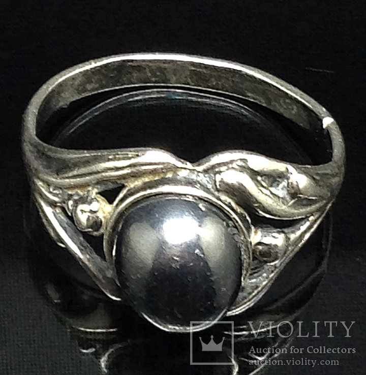 Кольцо, серый камень, фото №3