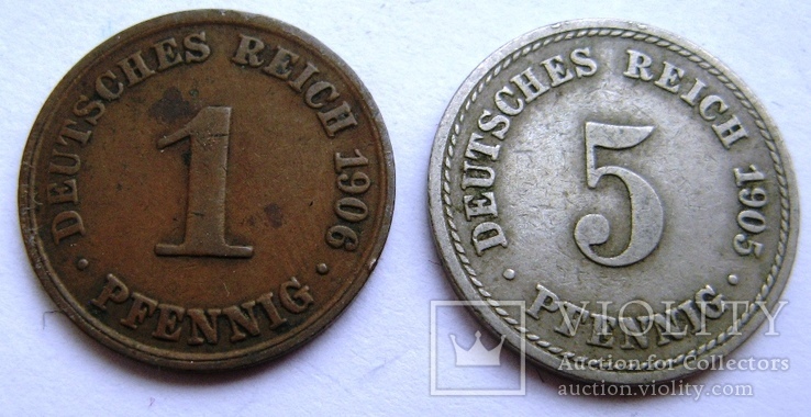 Германия, набор монет 1 + 5 пфеннингов 1897, фото №7
